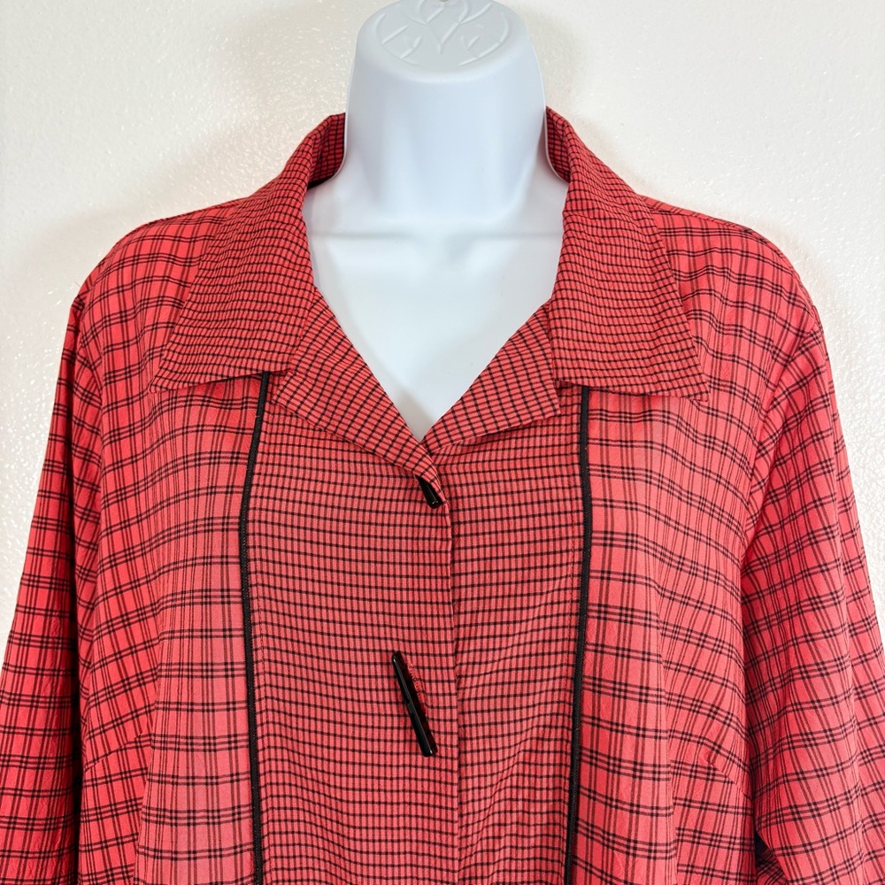 Ali Miles Red Black Plaid Patchwork Button Front … - image 5